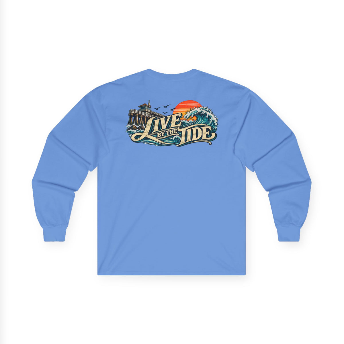 Long Sleeve Tee — "Live by the Tide" Coastal Surf Graphic