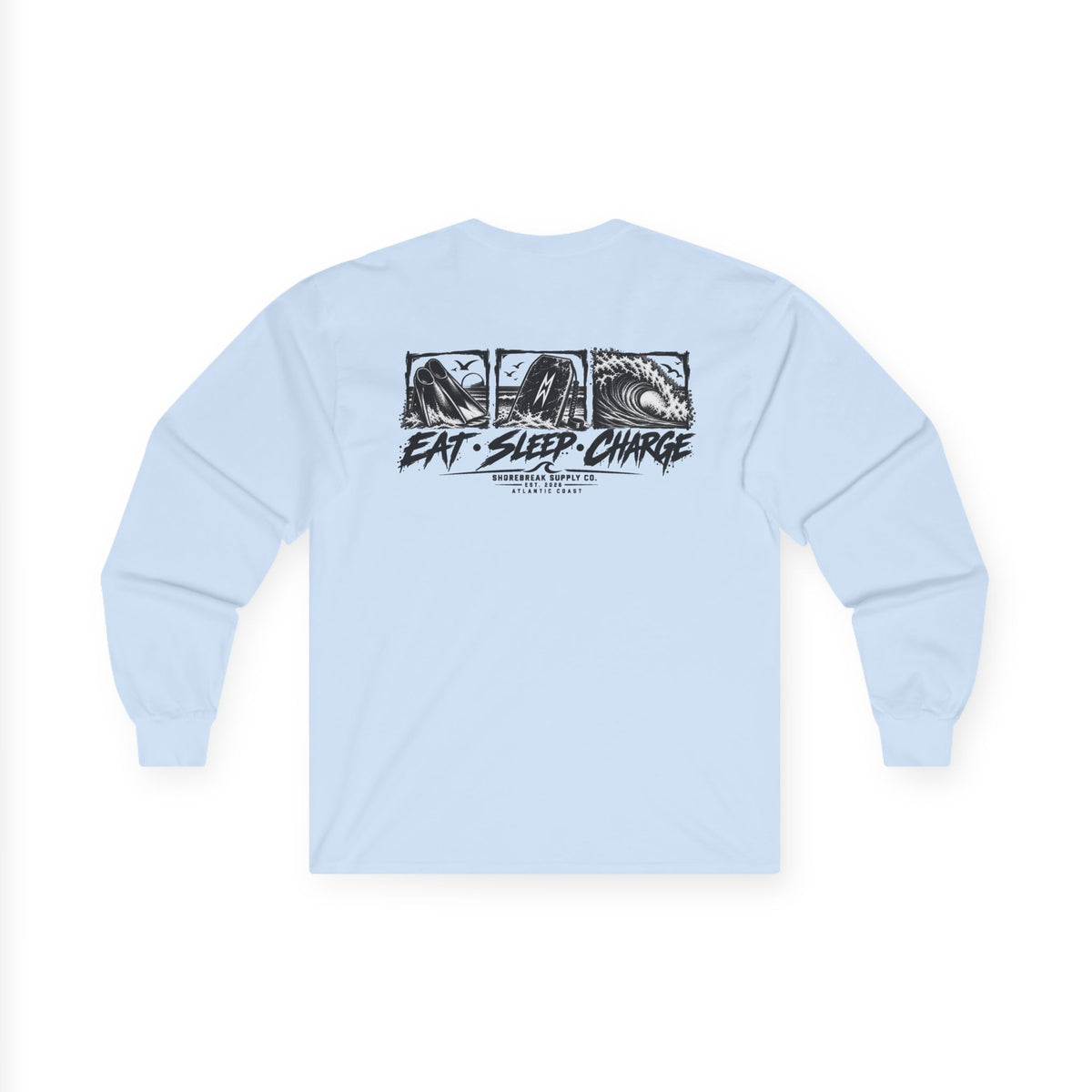 Long Sleeve Tee — 'Eat. Sleep. Charge.'