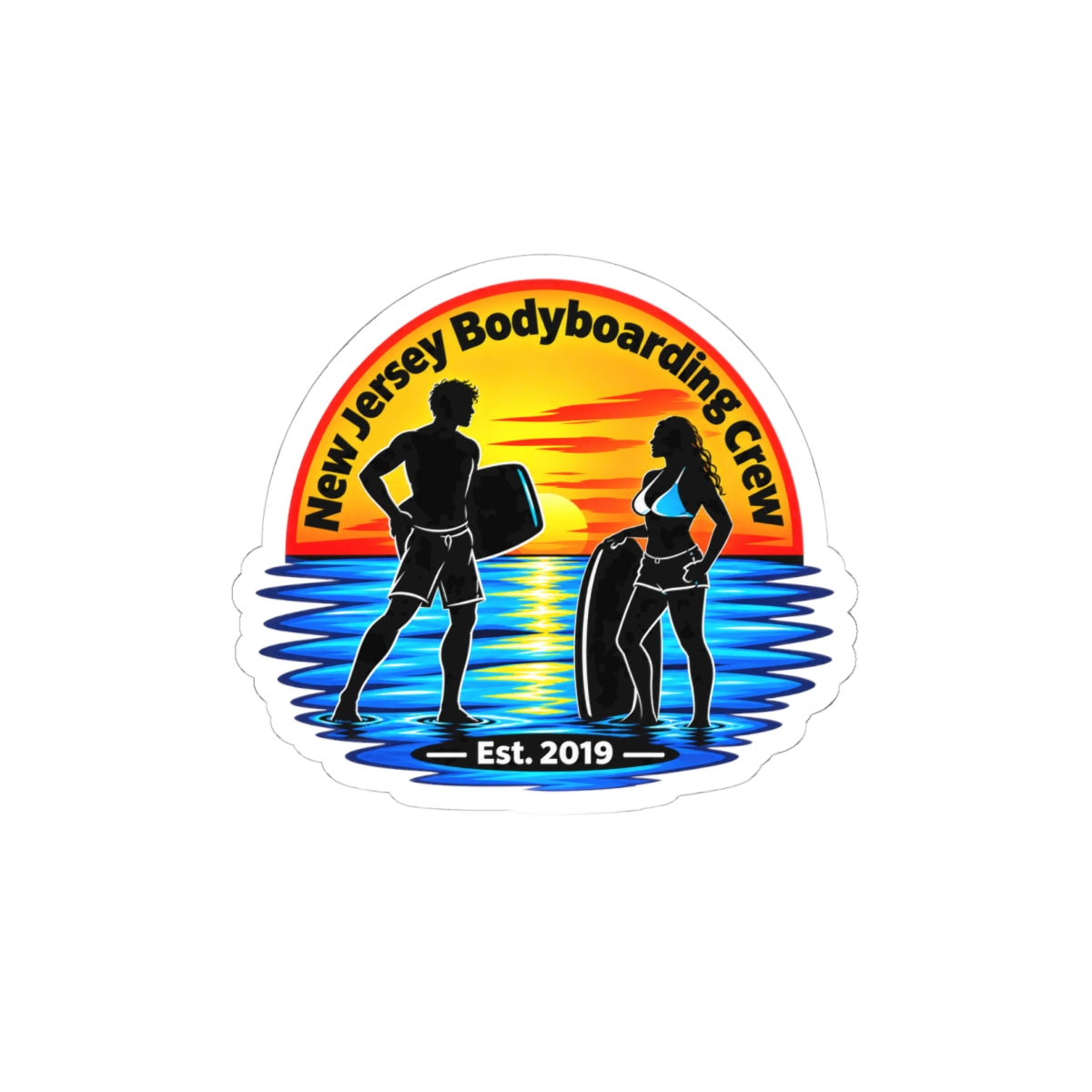 New Jersey Bodyboarding Crew Kiss-Cut Sticker – Est. 2019 Surf Sunset
