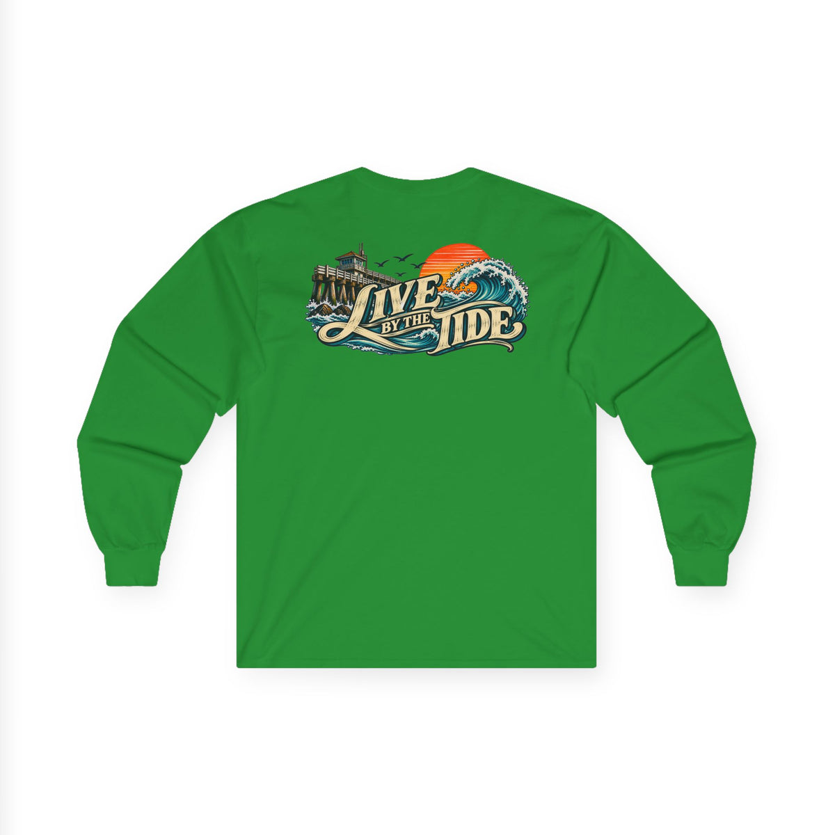 Long Sleeve Tee — "Live by the Tide" Coastal Surf Graphic