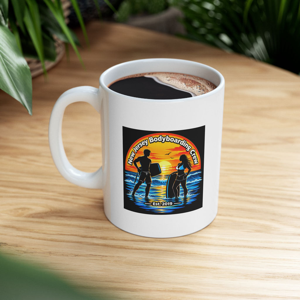 Vintage Sunset Surf Ceramic Mug — Retro Beach Vibes Coffee Cup (11oz, 15oz)