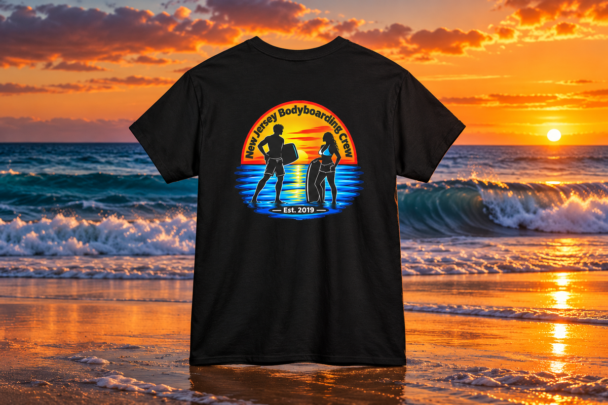 Bodyboarding Club Tee — Retro Sunset Silhouette Shirt
