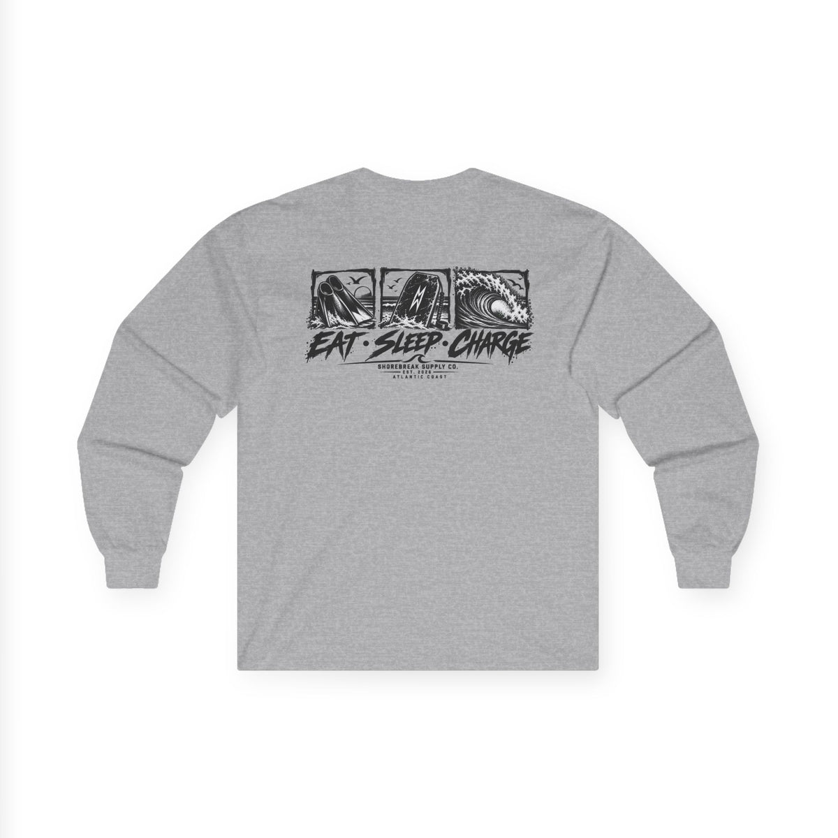 Long Sleeve Tee — 'Eat. Sleep. Charge.'