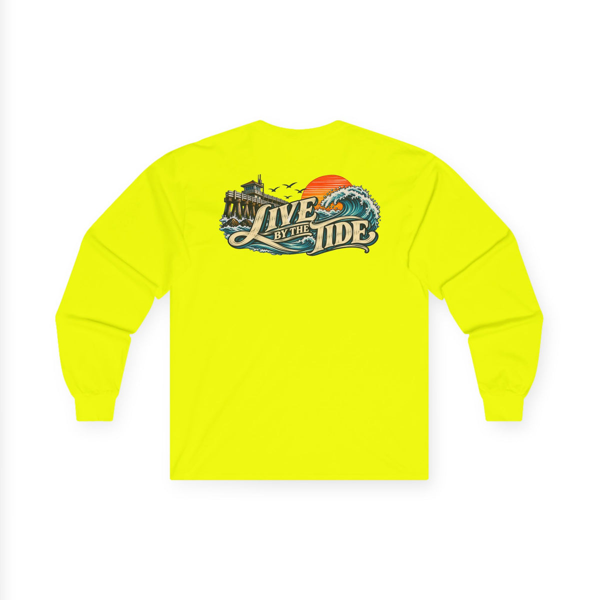 Long Sleeve Tee — "Live by the Tide" Coastal Surf Graphic