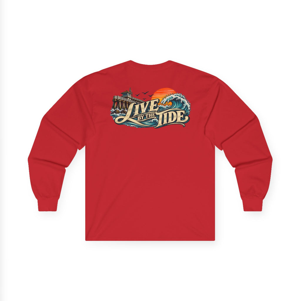 Long Sleeve Tee — "Live by the Tide" Coastal Surf Graphic