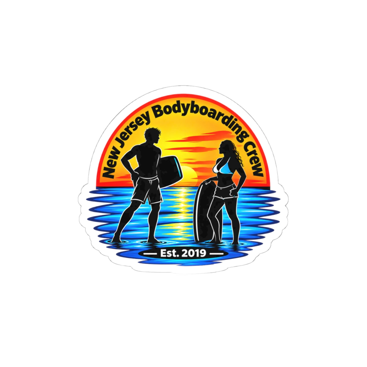 New Jersey Bodyboarding Crew Kiss-Cut Sticker – Est. 2019 Surf Sunset