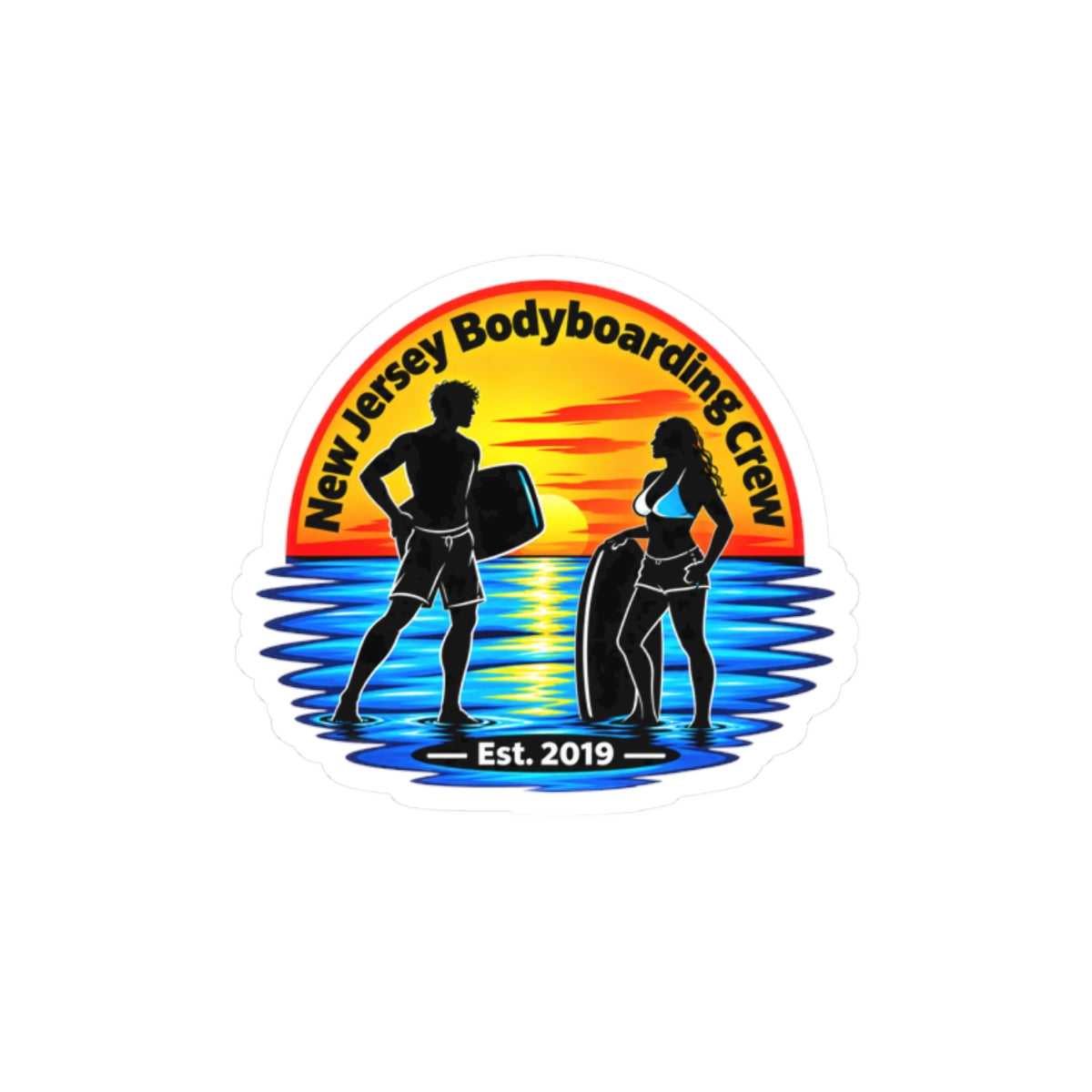 New Jersey Bodyboarding Crew Kiss-Cut Sticker – Est. 2019 Surf Sunset
