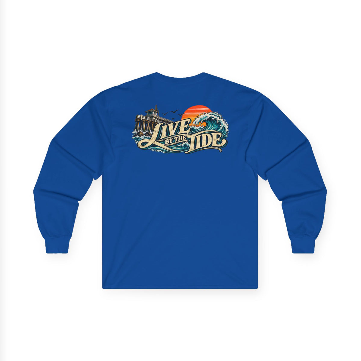 Long Sleeve Tee — "Live by the Tide" Coastal Surf Graphic