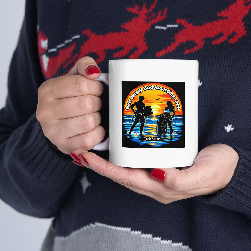 Vintage Sunset Surf Ceramic Mug — Retro Beach Vibes Coffee Cup (11oz, 15oz)