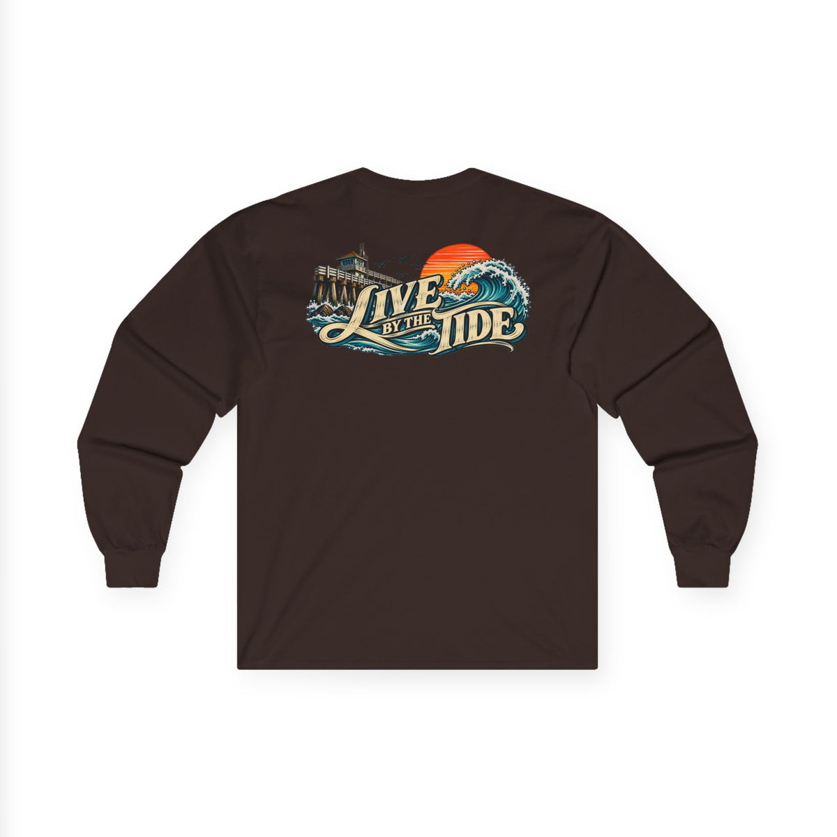 Long Sleeve Tee — "Live by the Tide" Coastal Surf Graphic