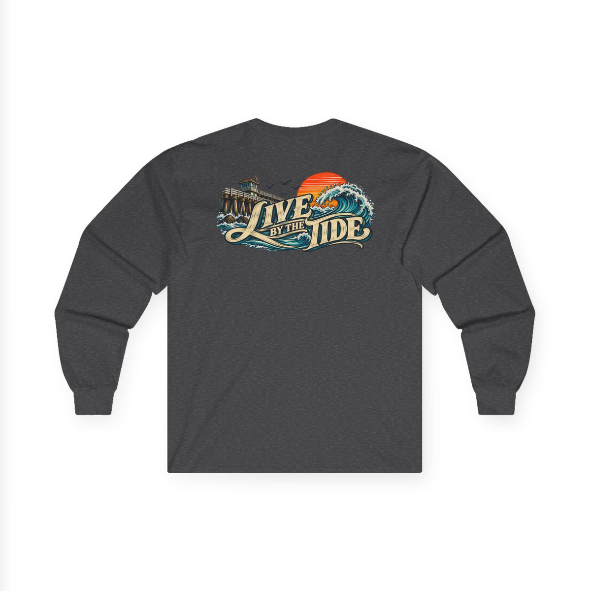 Long Sleeve Tee — "Live by the Tide" Coastal Surf Graphic