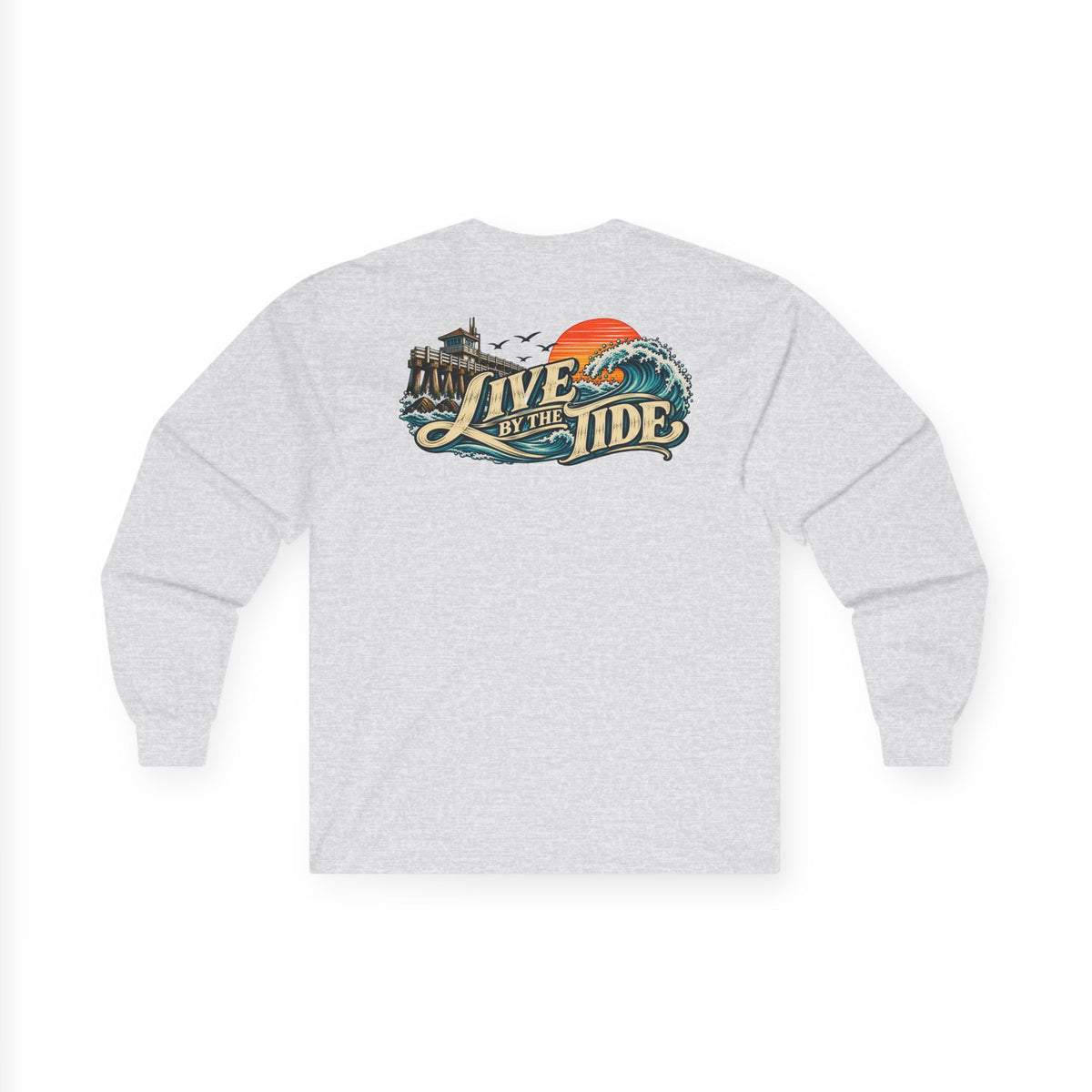 Long Sleeve Tee — "Live by the Tide" Coastal Surf Graphic